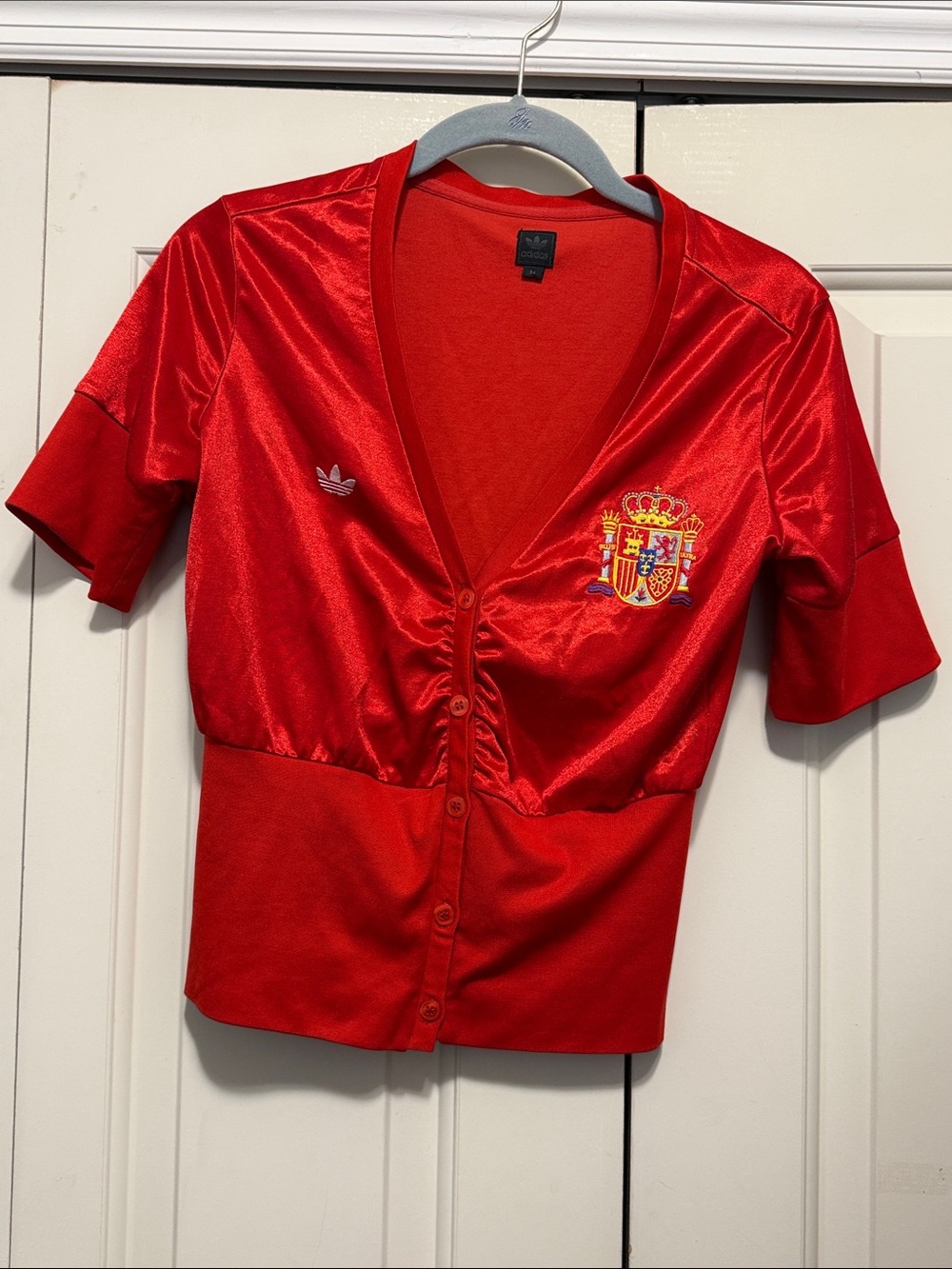 Vintage adidas Red Spain Crest Button-Front Top
